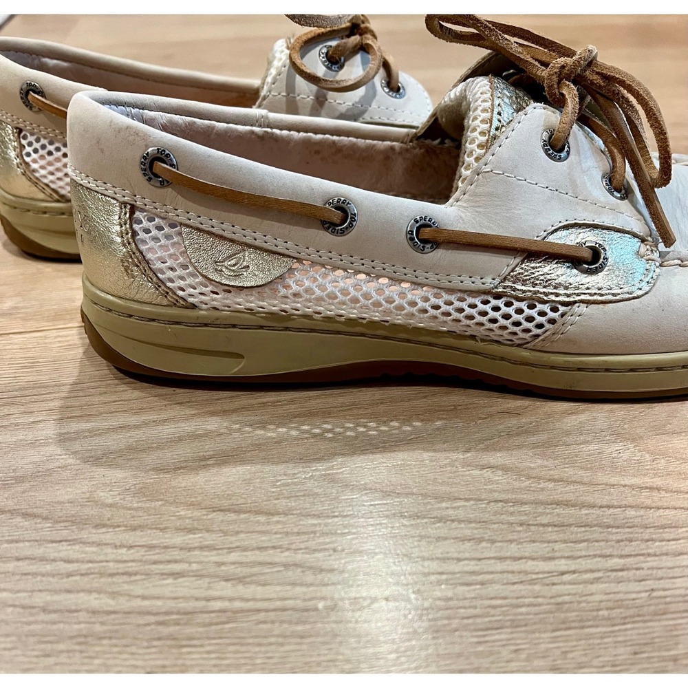 Sperry Top-Sider Angfish Boat Shoes 10 Cream Gold Leather Mesh Loafers Womens - Picture 4 of 9